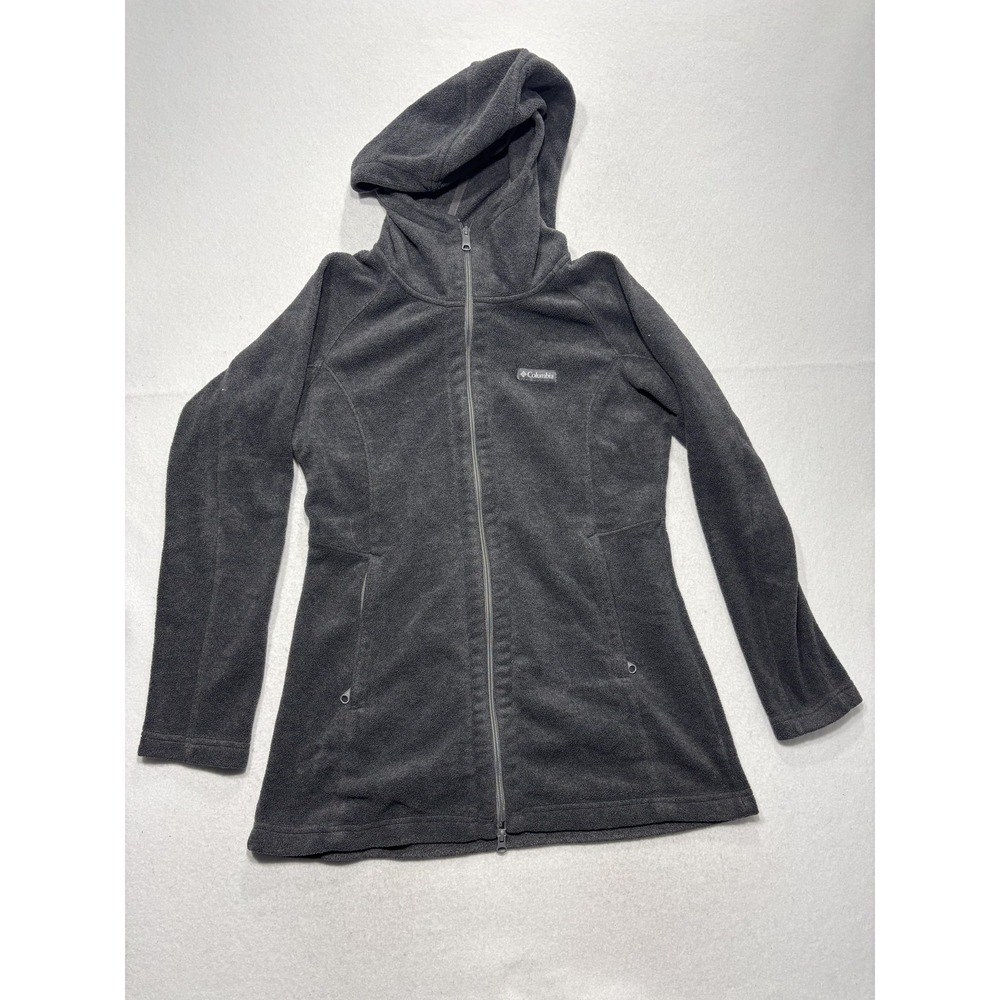 Columbia Jacket Womens L Gray Fleece Hooded Full Zip Mid Length Pockets Outdoor